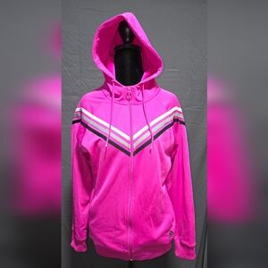 Vibrant Pink Zip-Up Hoodie with Stripes